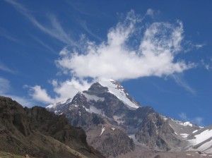 Mt. Aconcagua and one of it's largest ice formations, the Polish Glacier. 